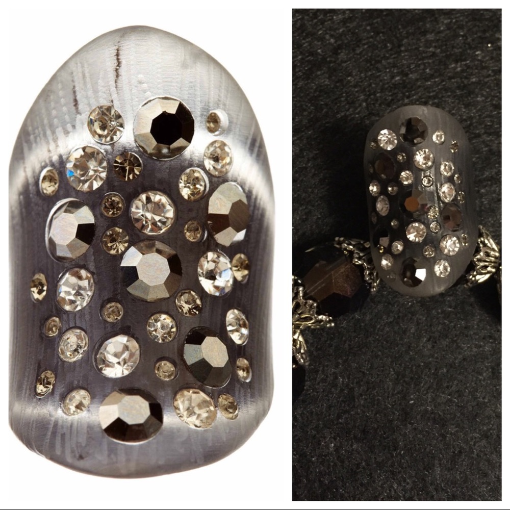 Rouge Jardin smoke resin crystal saddle ring new